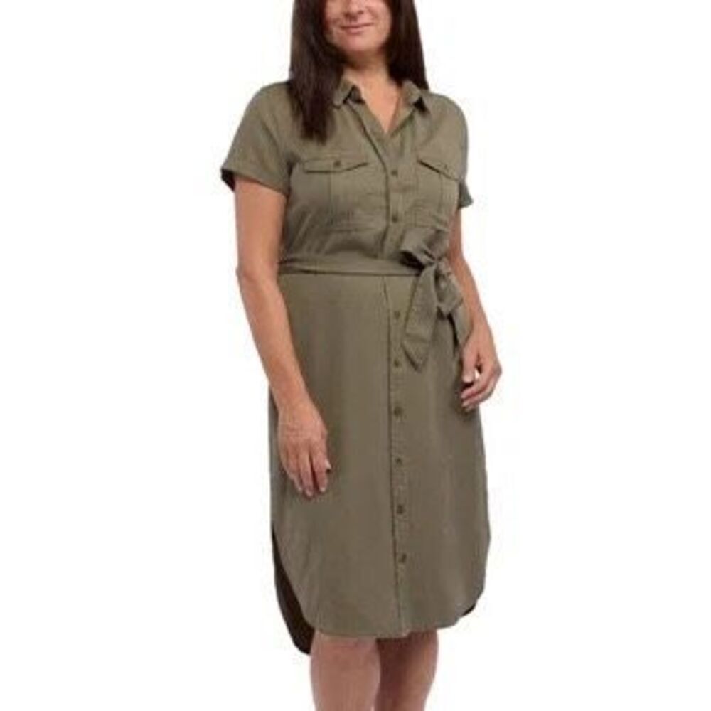 Teddi Rose Tencel Shirt Dress Green Short Sleeve Button SZ S